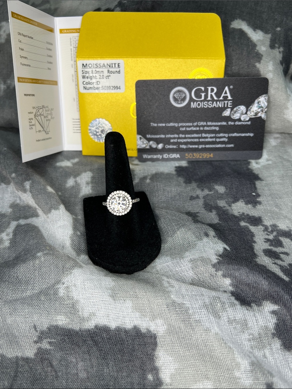 GRA 2ct Moissanite Halo Ring - White/Sterling Silver 925 Sparkle